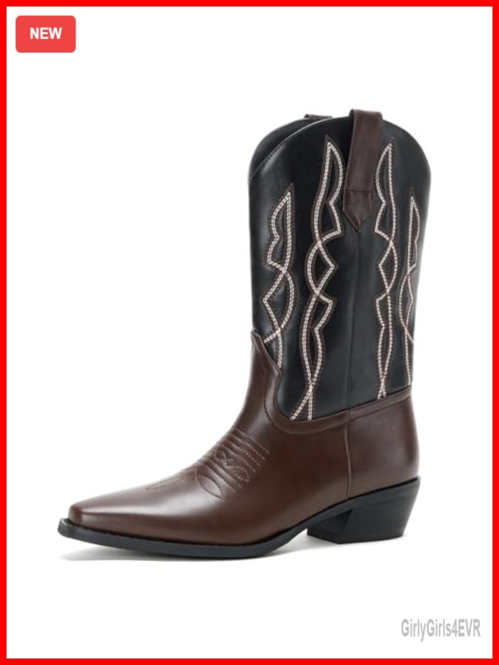 Mid Calf Cowgirl Boots Pointed Toe Block Low Heel Embroidery Suede
